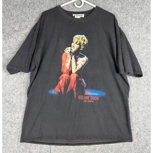 Vintage Celine Dion T Shirt Men's 2XL Black Las Vegas Graphic Singer Rare Y2K